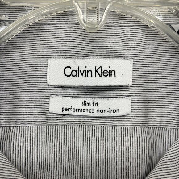 Calvin Klein Shirt Mens 16.5 34/35 Gray Slim Fit Performance Non-Iron Dress - Picture 10 of 15